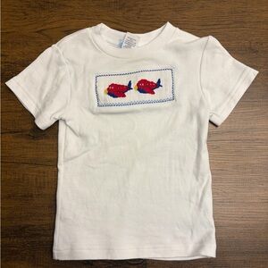Vive La Fete White Tee with Red Fish Smocking